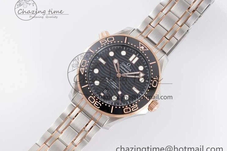 1218 UrbanChic Seamaster Diver 300M SS RG Black Ceramic Bezel JVSF 1:1 Best Edition Black Dial on SS RG Bracelet A 7786